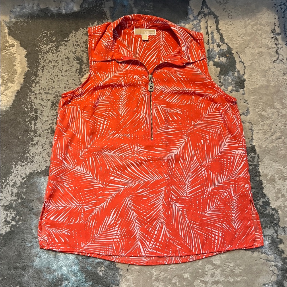 Michael Kors Red and White Leaf Pattern Top